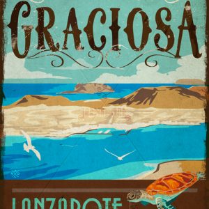 Wooden vintage sign of La Graciosa 1 - Lanzarote - Jardin del Mar
