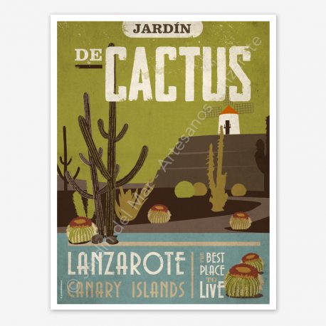 Jardín de Cactus, Lanzarote, vintage travel poster