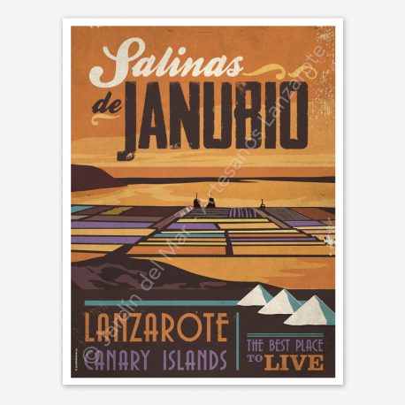 Salinas de Janubio, Lanzarote, vintage travel poster